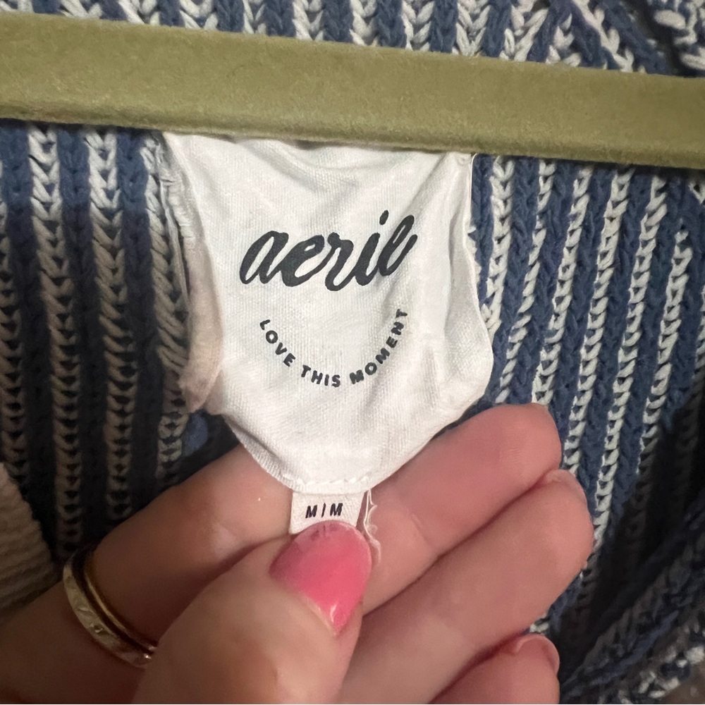 Aerie Oversized Navy and White V-Neck Collared Sweater M - Picture 3 of 6